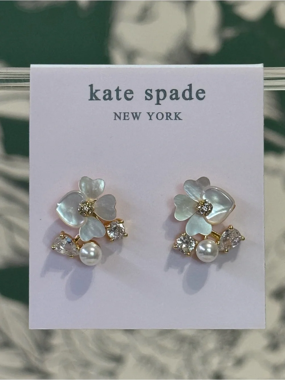 kate spade New York Mother-of-Pearl Flower Pearl Stud Earrings - White/Gold NEW